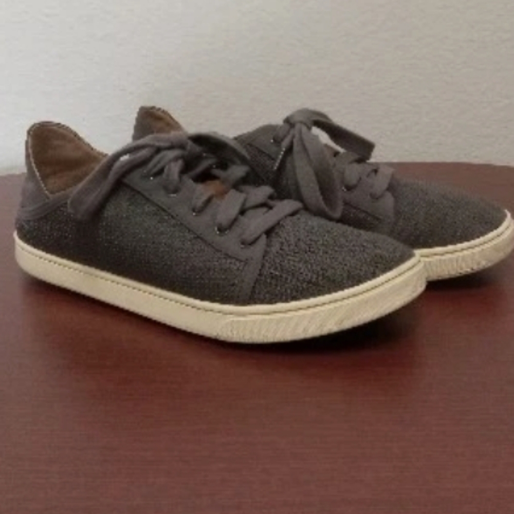 OluKai Women's Grey Mesh Lace-Up Sneakers with Cream Sole